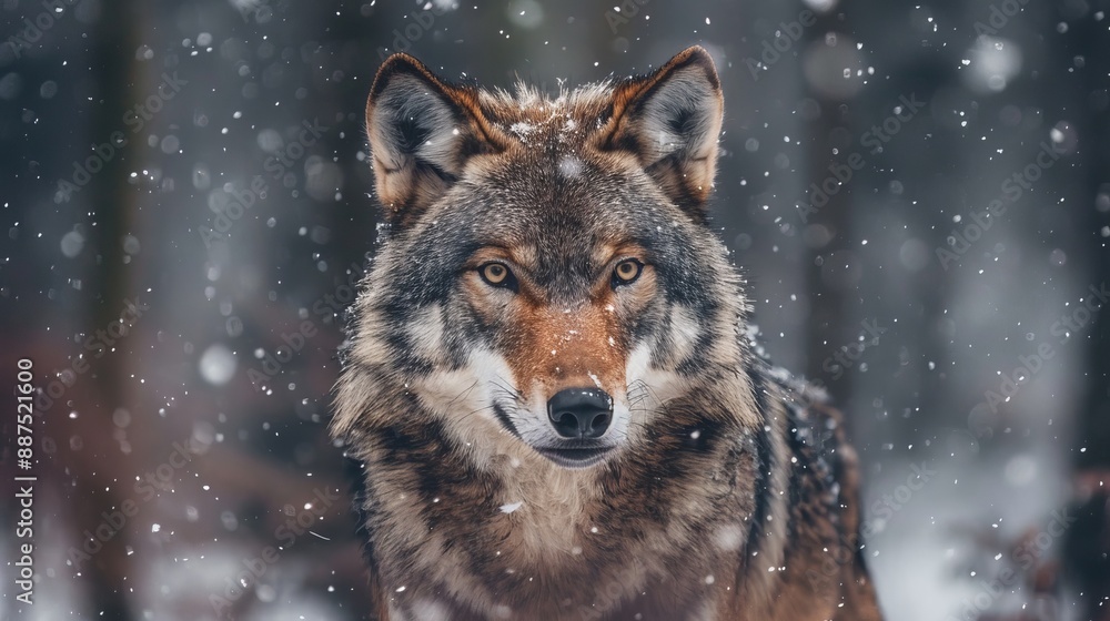 A wolf is standing in the snow with its head held high A wolf is standing in the snow with its head held high