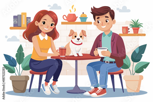 Couple with Dog at Pet-Friendly Café