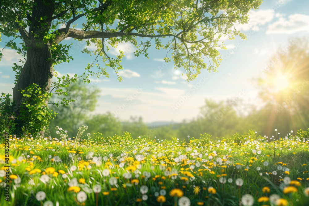 Obraz premium A meadow full of small flowers and a tree