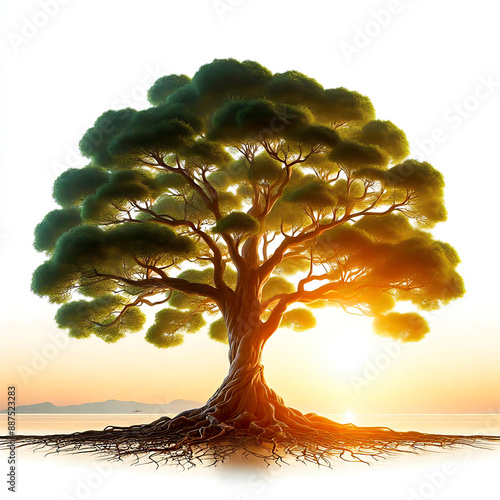 Beautiful canopy of large trees on a white background.	