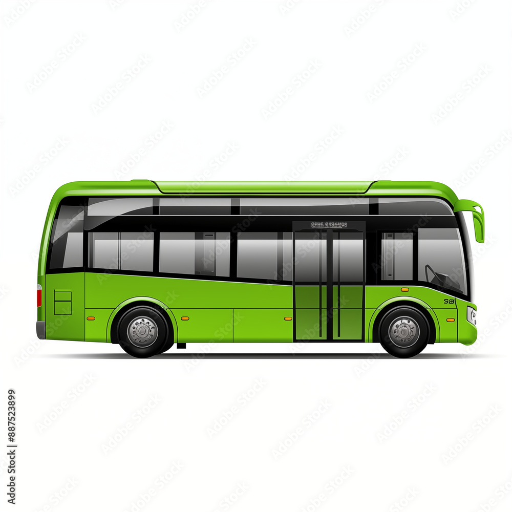 Bright Green Modern City Bus With Sleek Design On A White Background Bright Green Modern City Bus With Sleek Design On A White Background