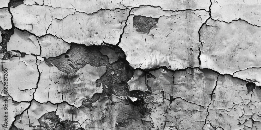 Fototapeta premium A close-up image of a cracked wall in black and white, suitable for use in architectural or design contexts