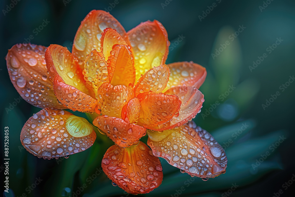 Orange flowers, dewdrops standing on the petals Orange flowers, dewdrops standing on the petals