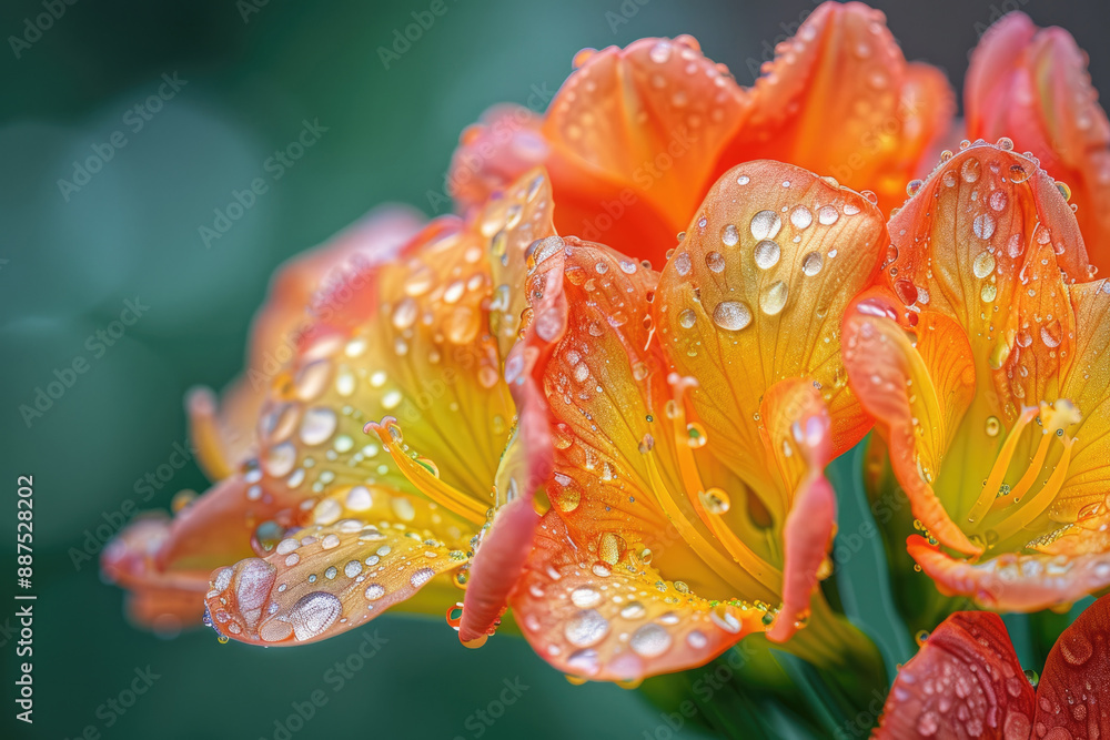 Orange flowers, dewdrops standing on the petals Orange flowers, dewdrops standing on the petals