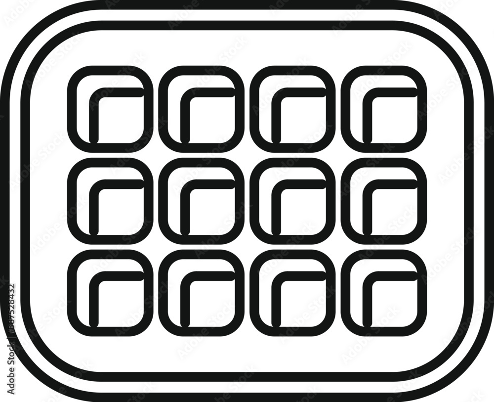 Overhead view of a simple ice cube tray, featuring twelve compartments for freezing water into ice Overhead view of a simple ice cube tray, featuring twelve compartments for freezing water into ice