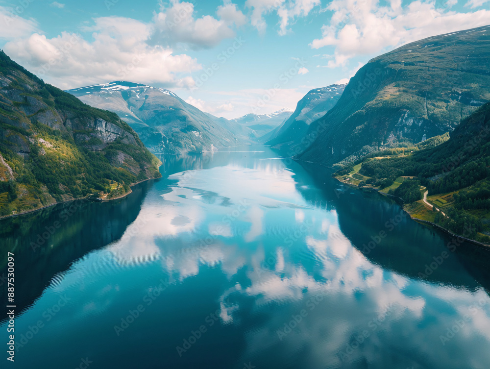a body of water with mountains and clouds in the sky a body of water with mountains and clouds in the sky
