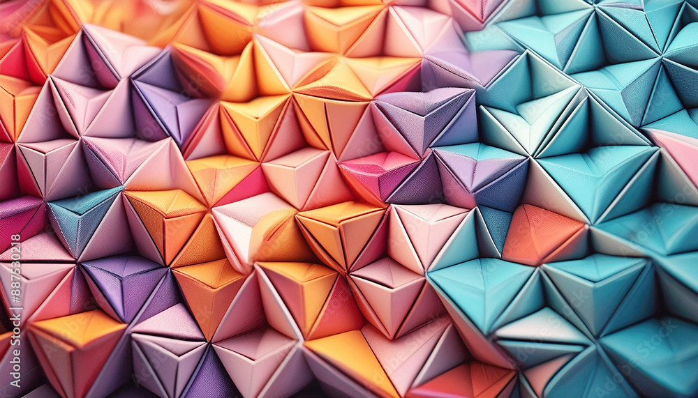 Abstract 3d banner with pattern of colorful triangles. Multicolored trending background with geometric texture illustration. Abstract 3d banner with pattern of colorful triangles. Multicolored trending background with geometric texture illustration.