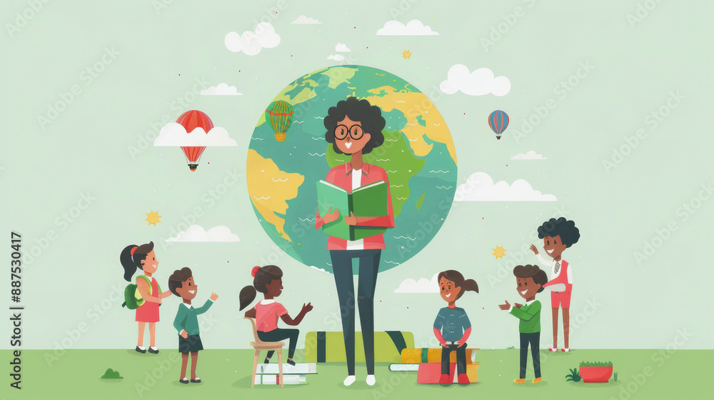 International Day of the Social Pedagogue. A female teacher teaches a lesson in a classroom for children International Day of the Social Pedagogue. A female teacher teaches a lesson in a classroom for children