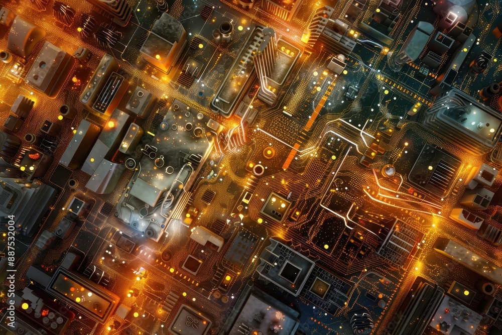Abstract Circuit Board Pattern with Glowing Lights. Abstract Circuit Board Pattern with Glowing Lights.
