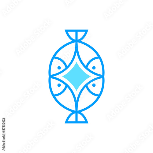 ocean fish group line colorful logo design vector