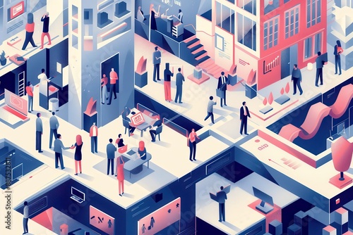 Abstract isometric illustration of people in a business environment. © Lem
