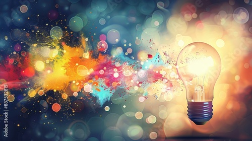 Abstract Lightbulb with Colorful Explosion.