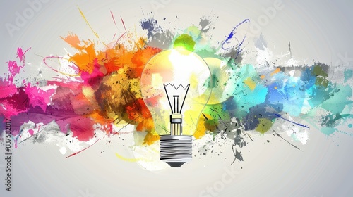 Abstract lightbulb with paint splatters representing creativity and inspiration.