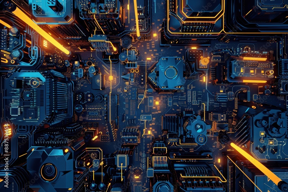 Fototapeta premium Futuristic Circuit Board With Glowing Lines.