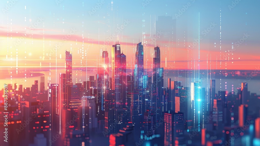 Futuristic Cityscape with Digital Overlay. Futuristic Cityscape with Digital Overlay.