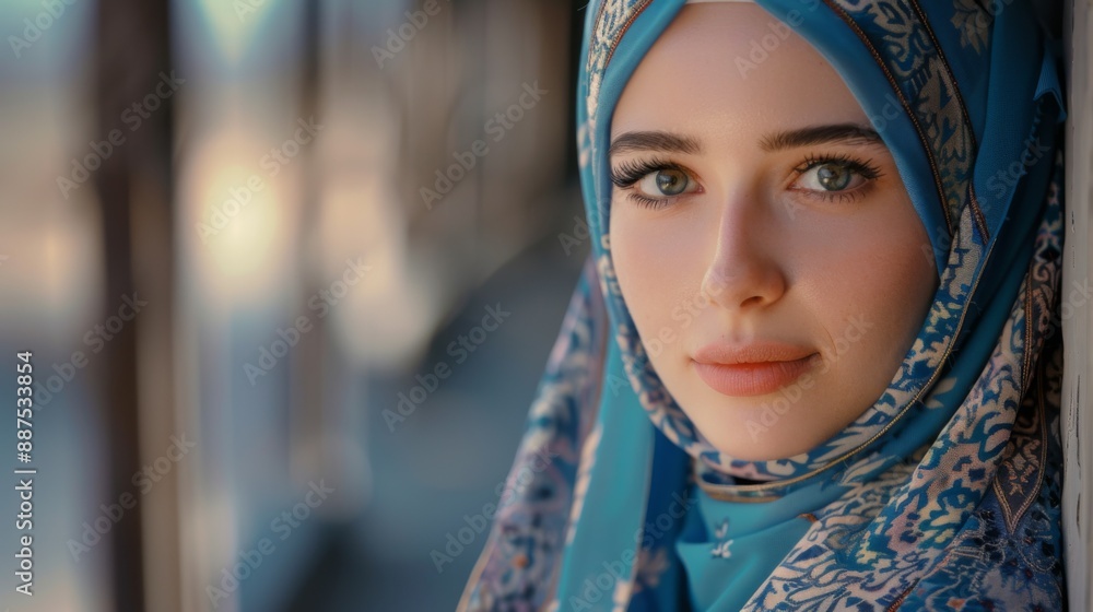 Charming abaric woman in hijab headscarf, religious woman in modern world
