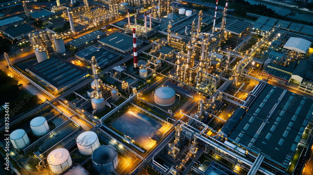 An aerial view of a large, complex industrial complex An aerial view of a large, complex industrial complex