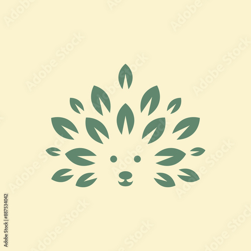 cute porcupine leaf concept logo design vector