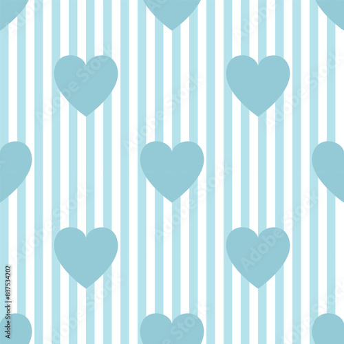 Blue heart on white and blue stripe pattern.