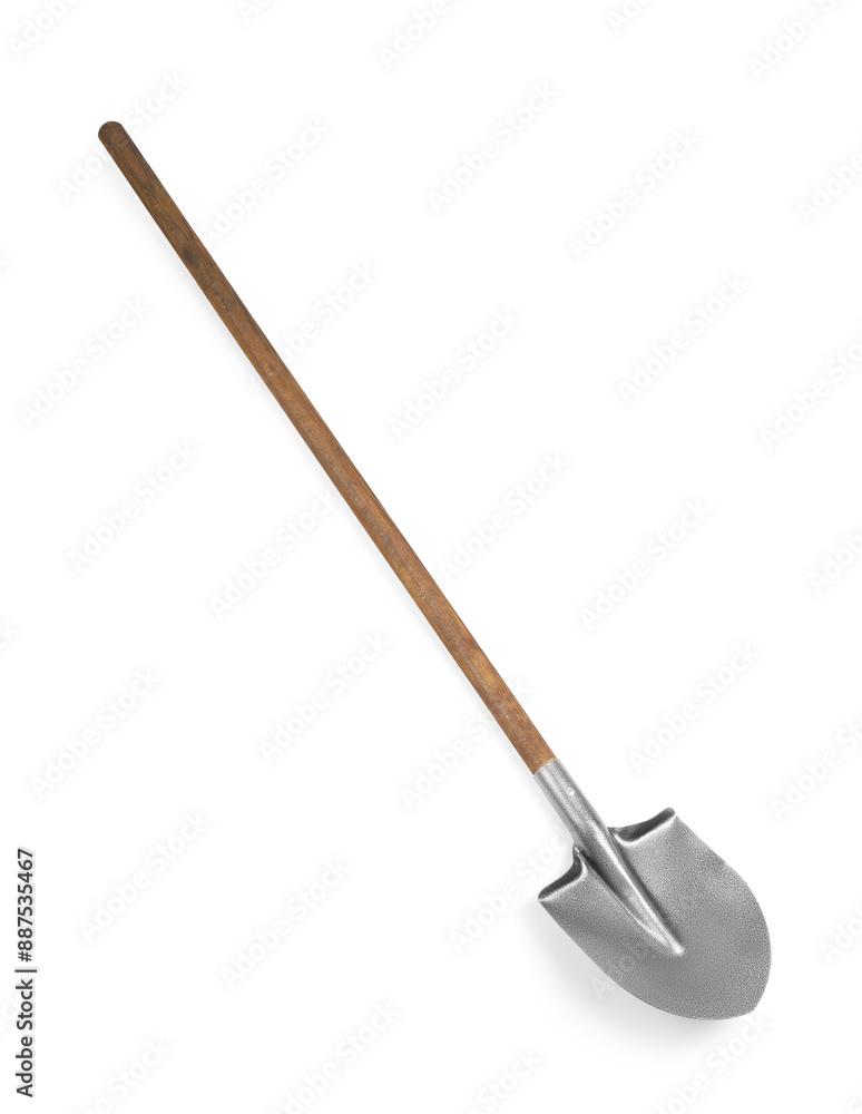 Metal shovel with wooden handle isolated on white Metal shovel with wooden handle isolated on white