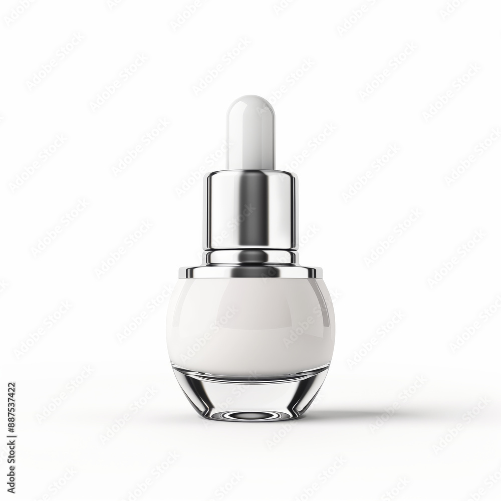 Elegant glass dropper bottle with white liquid, perfect for beauty, skincare, and cosmetic product presentations on a clean white background. Elegant glass dropper bottle with white liquid, perfect for beauty, skincare, and cosmetic product presentations on a clean white background.