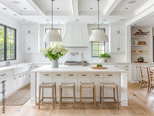 A light and airy kitchen with white quartz countertops and shaker-style cabinets offering a timeless and elegant look photo