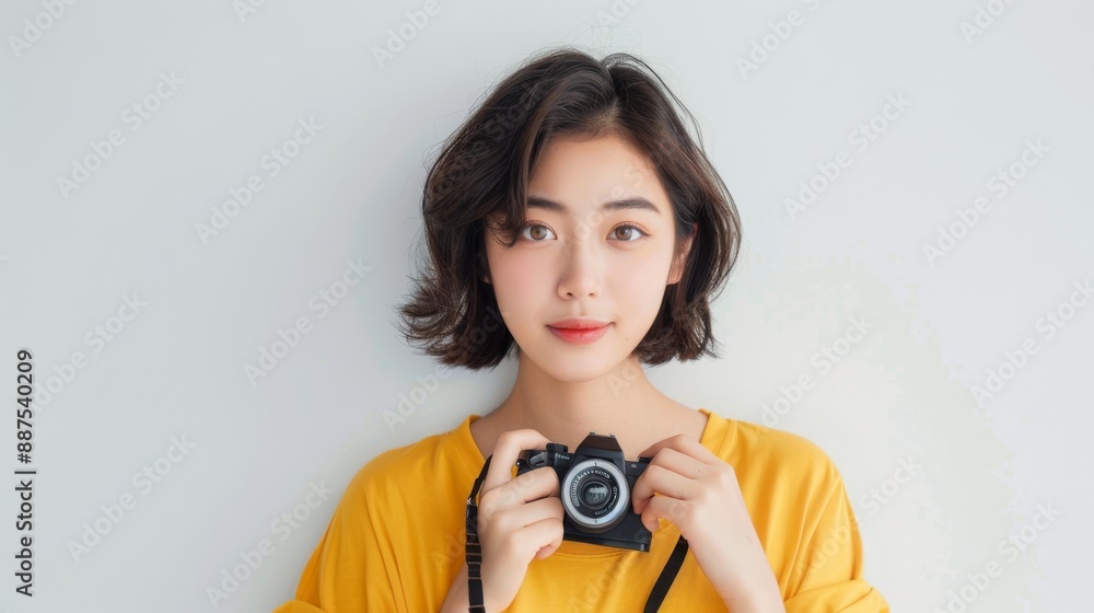 Fototapeta premium Young pretty girl holding a camera
