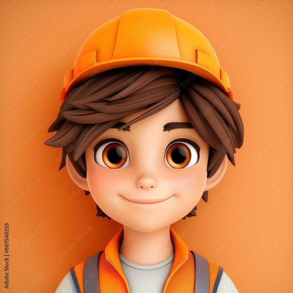 Realistic 3D avatar of neutral person in hard hat and construction vest on blank background. Realistic 3D avatar of neutral person in hard hat and construction vest on blank background.