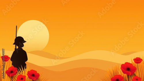 Wallpaper Mural Honor Anzac Day with a poignant design featuring a soldier silhouette and red poppy flower. Torontodigital.ca