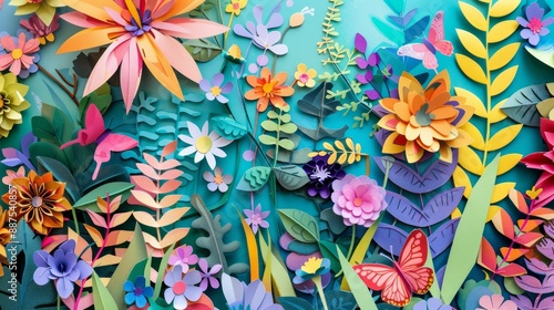 Vibrant Paper Art Flowers and Butterflies