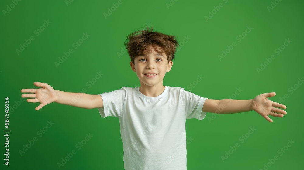 Happy young man beckoning someone to join him. Teenage boy stands against green screen backdrop. Vibrant k footage. Happy young man beckoning someone to join him. Teenage boy stands against green screen backdrop. Vibrant k footage.
