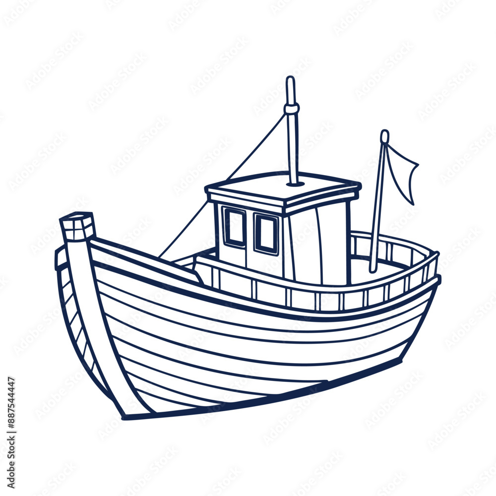 Fishing Boat vector line art on white background Fishing Boat vector line art on white background