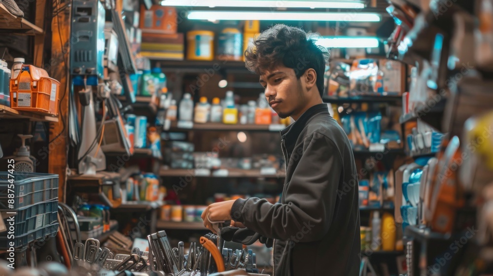 Young latin man working in hardware store Young latin man working in hardware store