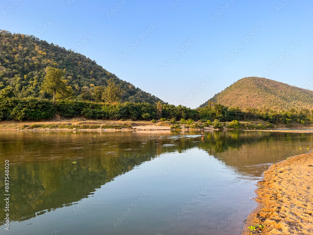 View of a magnificent Brahmani River on the lap of the hills View of a magnificent Brahmani River on the lap of the hills