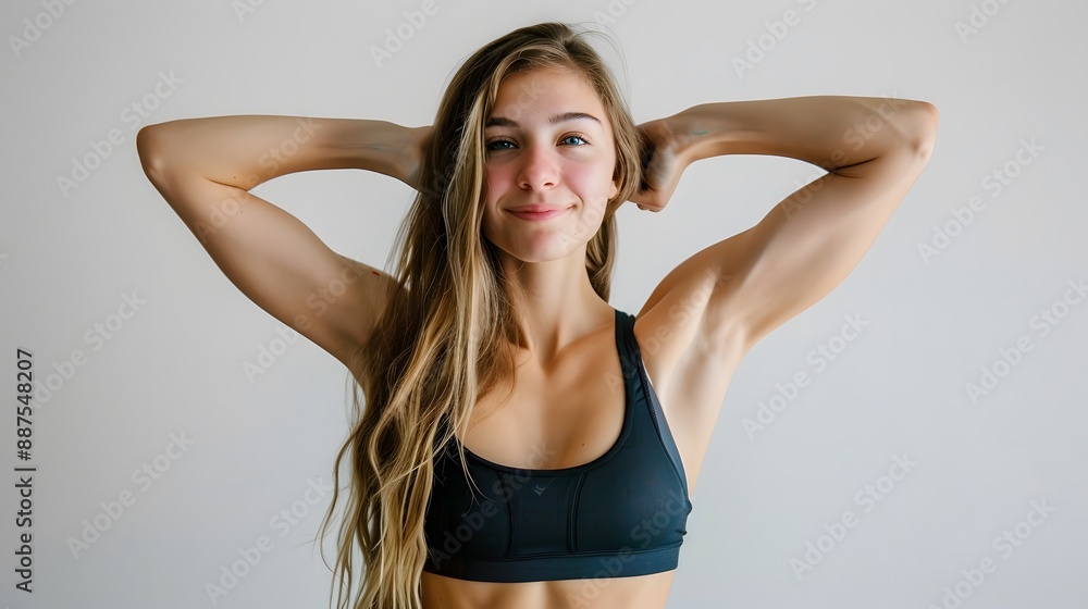 Young caucasian fitness woman doing sport isolated showing strength gesture with arms, symbol of feminine power in white background. Young caucasian fitness woman doing sport isolated showing strength gesture with arms, symbol of feminine power in white background.