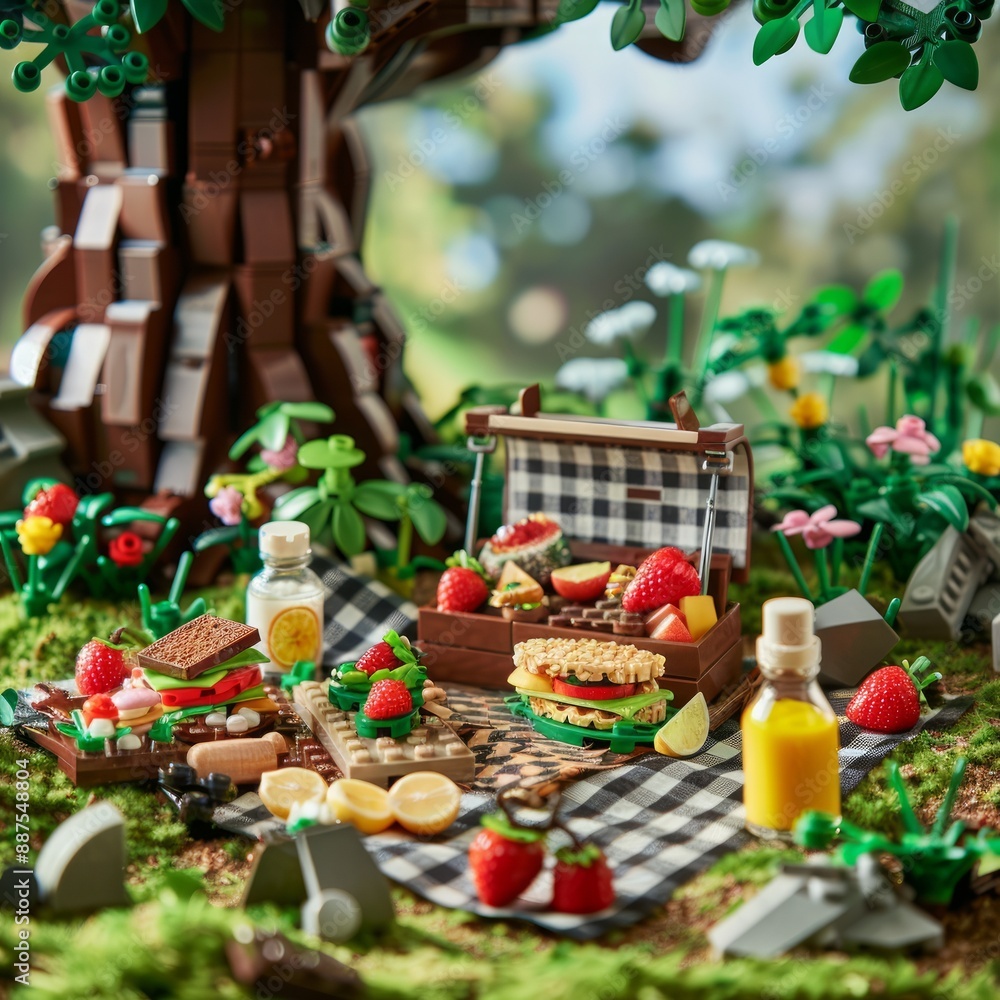 Picnic Scene in Lush Garden Setting Picnic Scene in Lush Garden Setting