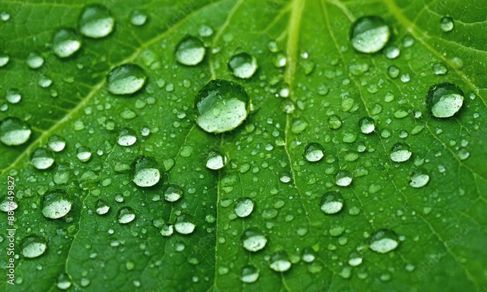 Macro photo of raindrops on a green leaf Macro photo of raindrops on a green leaf