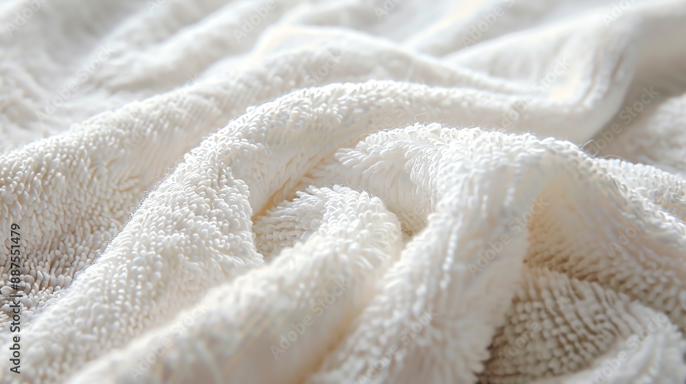 Close-up of a soft, white, fluffy towel with intricate texture, perfect for spa, bath, and relaxation themes. Close-up of a soft, white, fluffy towel with intricate texture, perfect for spa, bath, and relaxation themes.