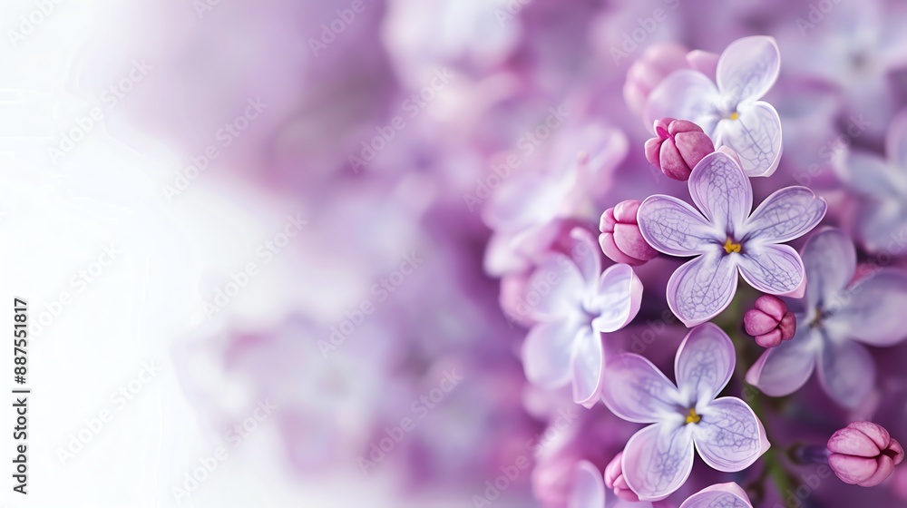 Fototapeta premium Close-up of delicate purple lilac flowers in full bloom, capturing the intricate details and vibrant color of the petals for a springtime feel.