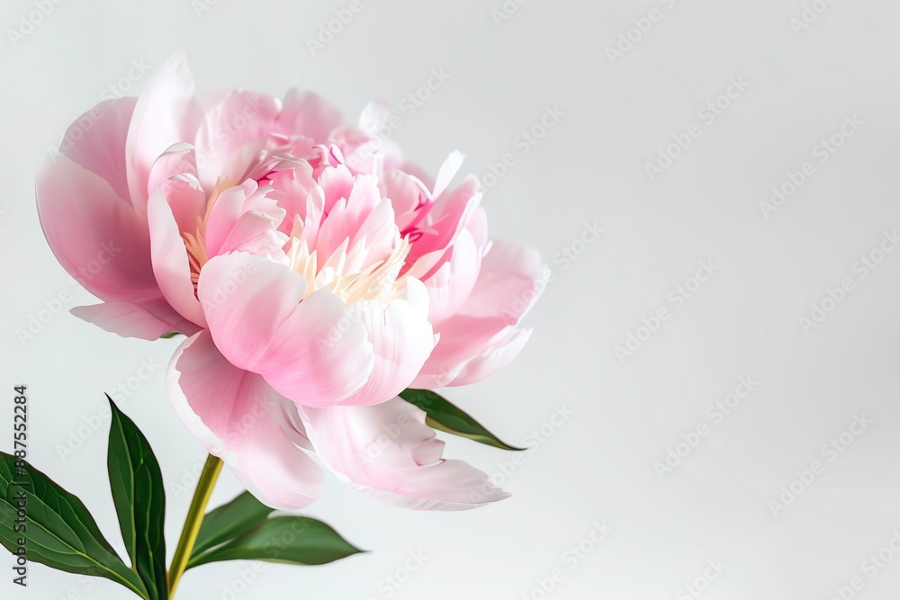 Elegant close-up of a blooming pink peony against a minimalist background, showcasing its delicate petals and natural beauty. Elegant close-up of a blooming pink peony against a minimalist background, showcasing its delicate petals and natural beauty.