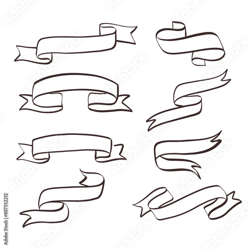 Decorative Hand Drawn Ribbon Outline Banners