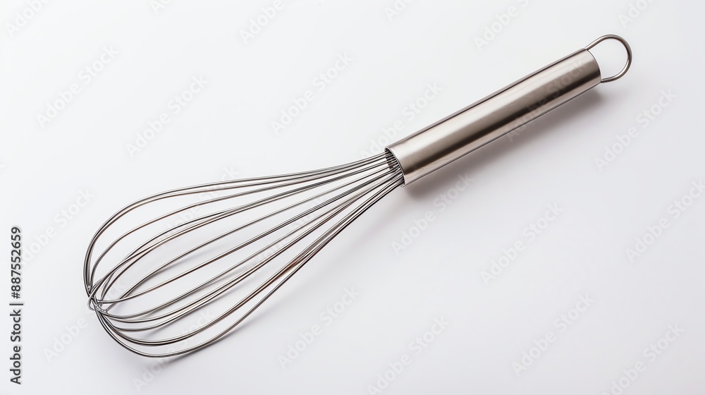 Stainless steel kitchen whisk isolated on white background. Ideal for stirring, mixing, and whisking in cooking and baking. Stainless steel kitchen whisk isolated on white background. Ideal for stirring, mixing, and whisking in cooking and baking.