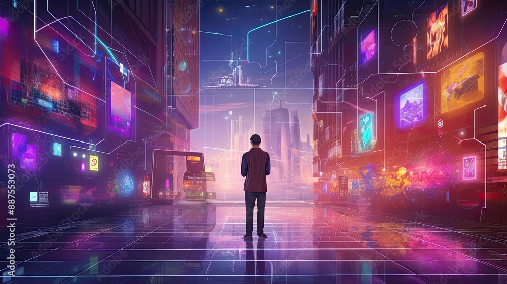 Fantasy abstract social media technology background.