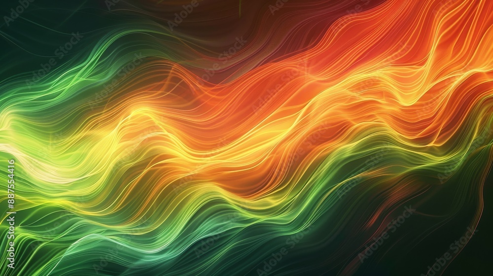 Vibrant Abstract Waves in Green, Yellow, and Red Hues with Flowing Motion Effect Vibrant Abstract Waves in Green, Yellow, and Red Hues with Flowing Motion Effect