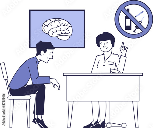 A man consults a narcologist. Addiction treatment.