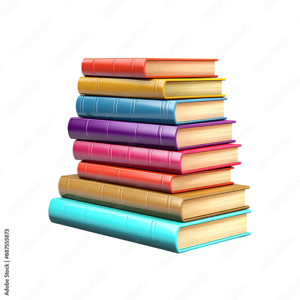 A colorful stack of eight books arranged neatly, perfect for educational, reading, or library-themed projects and designs. A colorful stack of eight books arranged neatly, perfect for educational, reading, or library-themed projects and designs.