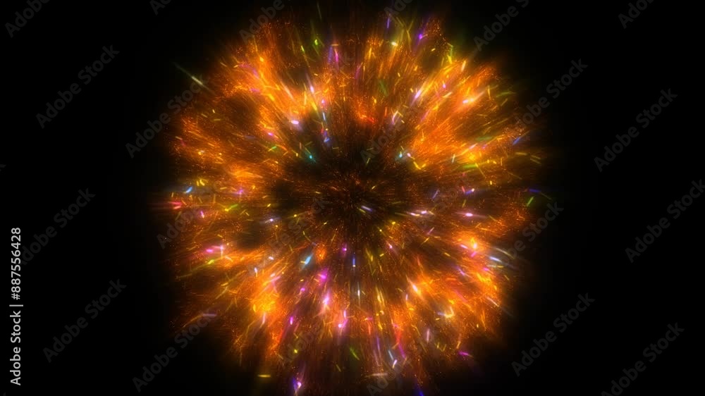 Abstract fire particles explosion on black background 4k footage, Colorful particles moving footage, titles animation footage