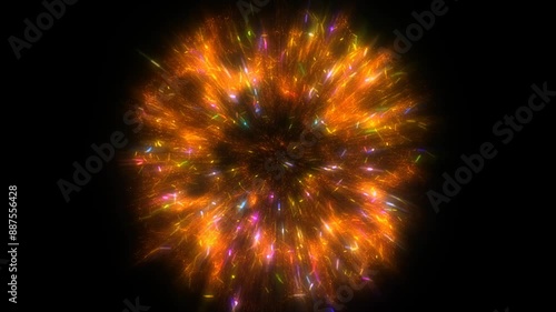 Abstract fire particles explosion on black background 4k footage, Colorful particles moving footage, titles animation footage