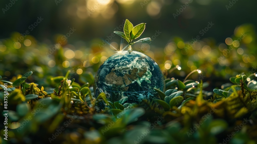 Fototapeta premium Green Earth Water drop with icon for Environment Social and Governance surrounds an idea for a sustainable and ethical business on the Network connection,earth on fresh water drop,earth day.