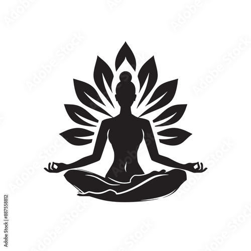 A black and white logo of a person in a yoga pose
